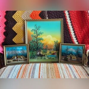 Stunning vintage reverse painting set